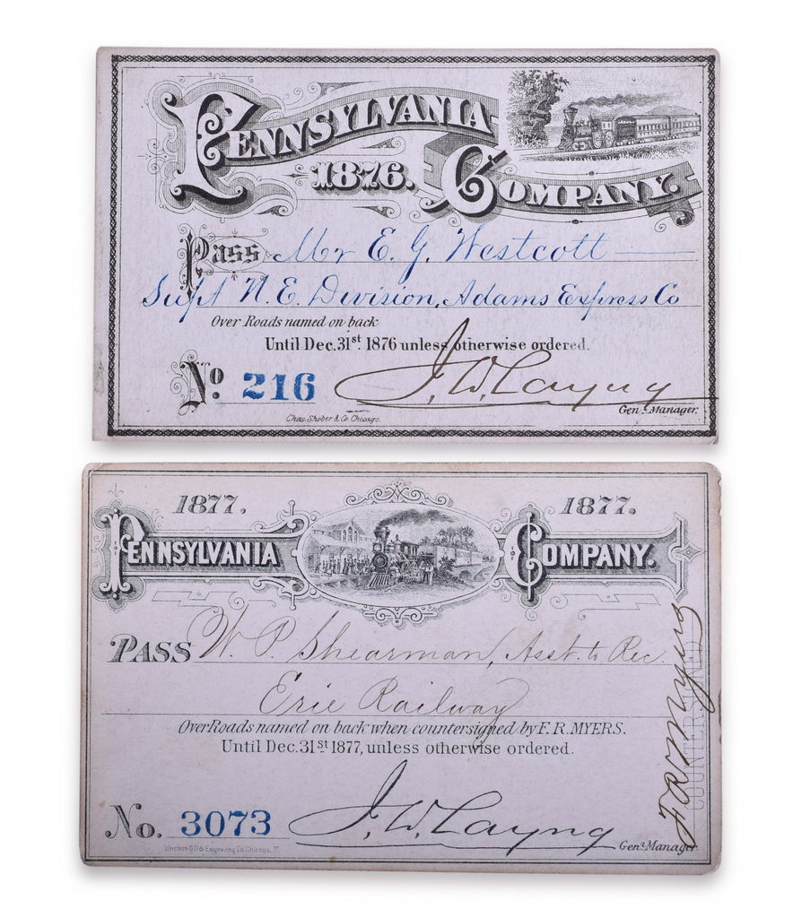 2513 - 1876 and 1877 Pennsylvania Company Railroad Company Annual Passes thumbnail