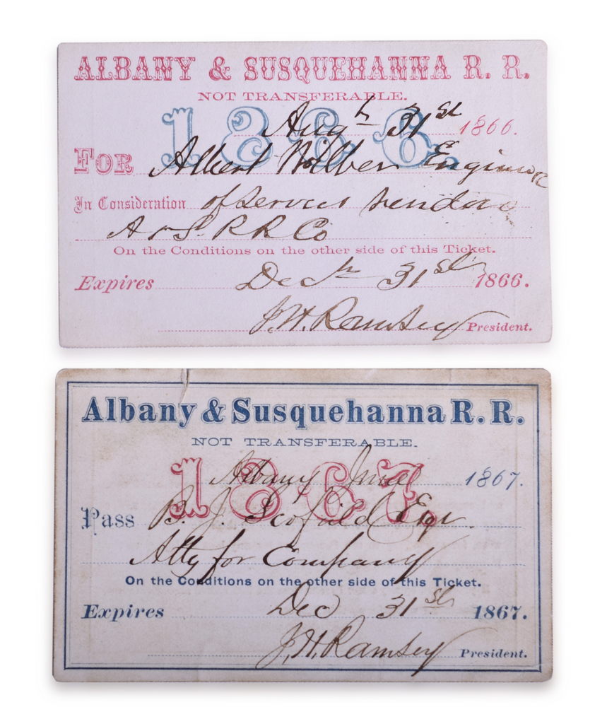2529 - 1866 and 1867 Albany & Susquehanna Railroad Annual Passes thumbnail