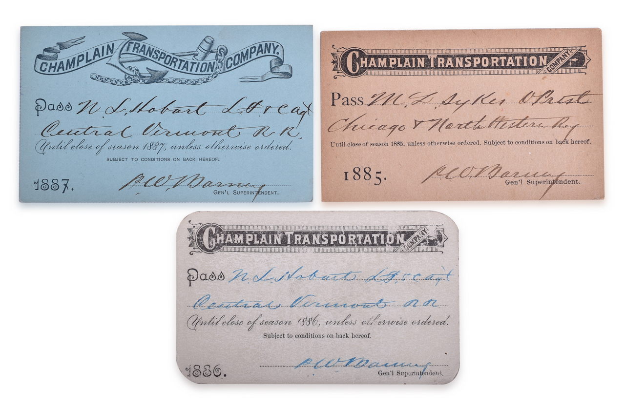 2531 - Three Champlain Transportation Company Annual Passes - 1885, 1886, and 1887 thumbnail