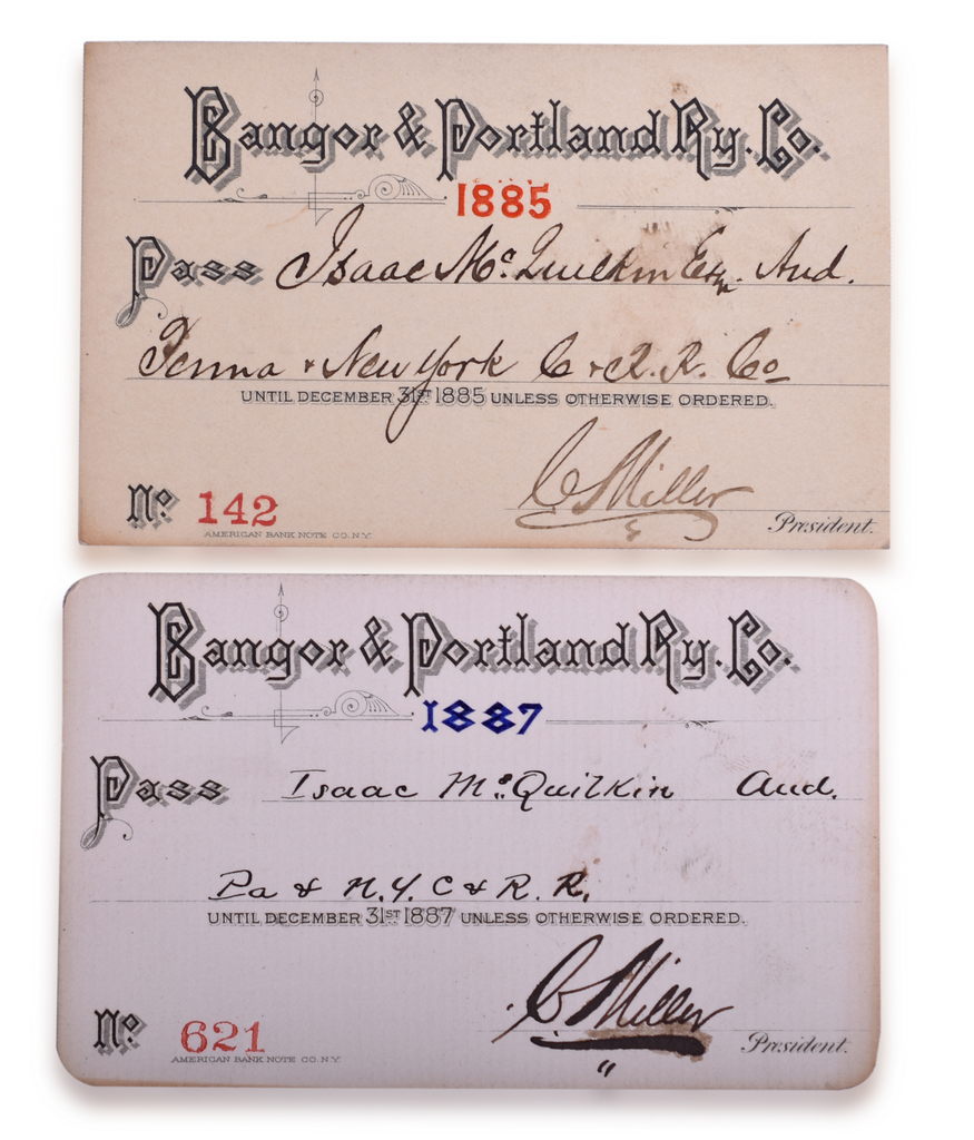 2533 - 1885 and 1887 Bangor & Portland Railway Company Annual Passes thumbnail
