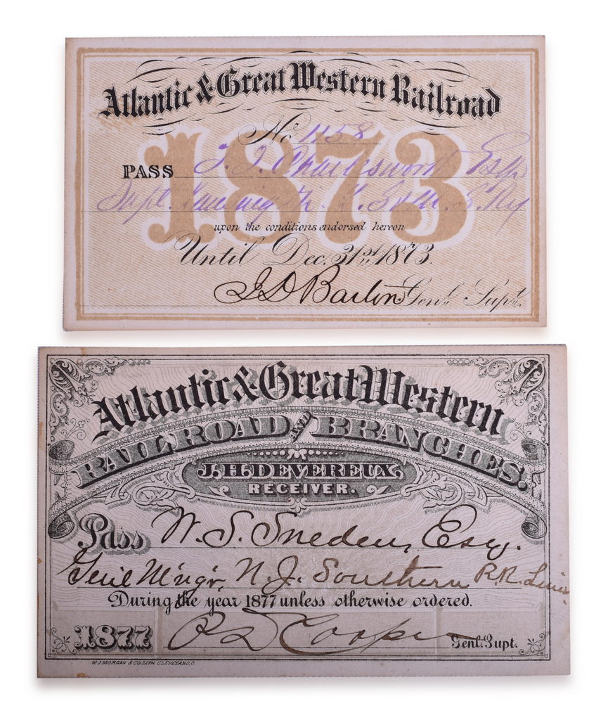 2537 - 1873 and 1877 Atlantic & Great Western Railroad Annual Passes thumbnail