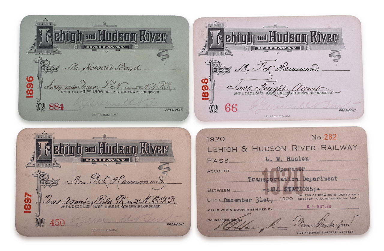2539 - Four Lehigh & Hudson River Railway Annual Passes - 1896, 1897, 1898, and 1920 thumbnail