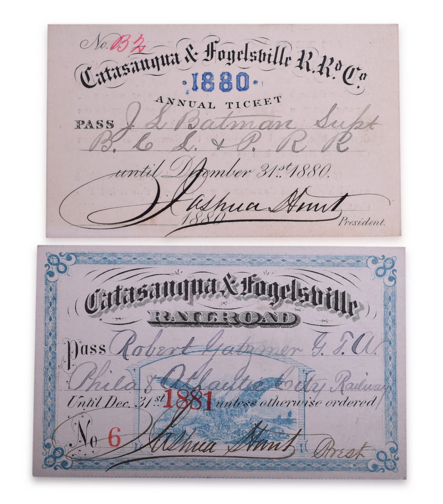 2541 - 1880 and 1881 Catasauqua & Fogelsville Railroad Annual Passes thumbnail