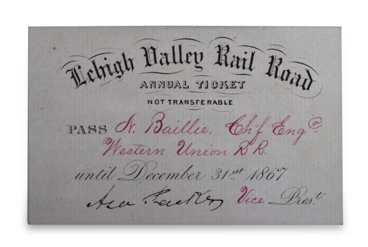 2547 - 1867 Lehigh Valley Railroad Annual Pass Signed by Asa Packer thumbnail