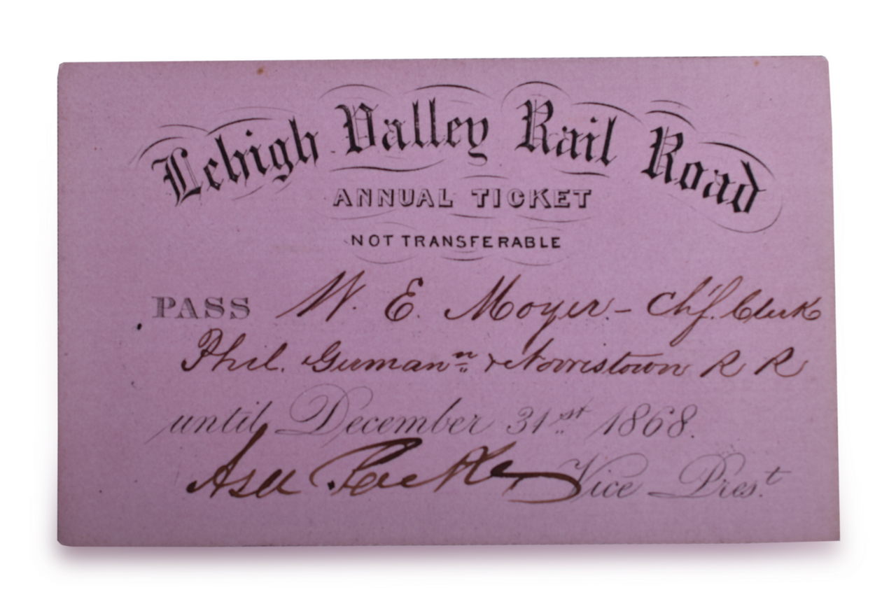 2549 - 1868 Lehigh Valley Railroad Annual Pass Signed by Asa Packer thumbnail