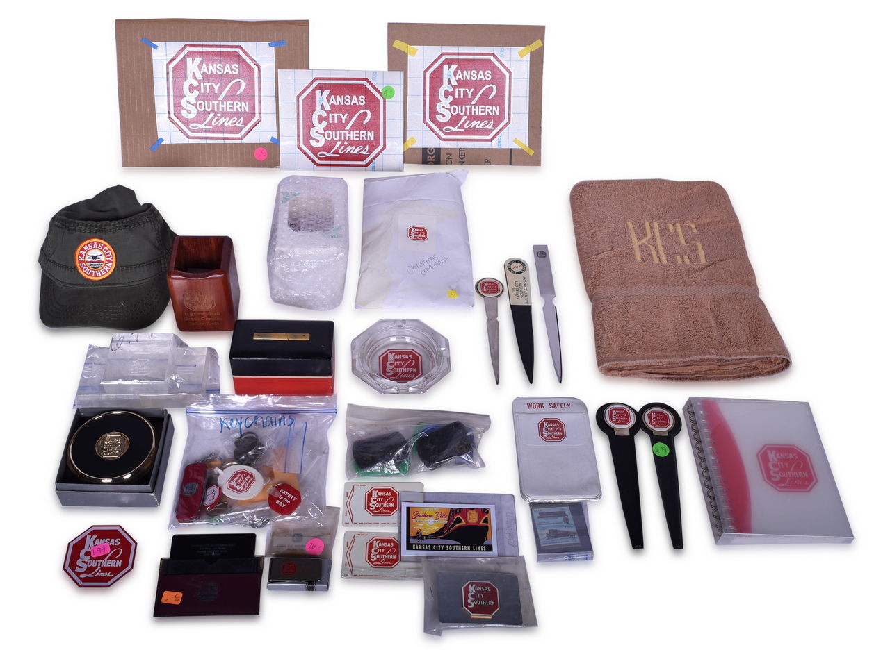 2575 - Over Forty Kansas City Southern Railway Promotional Items - Belt Buckle, Money Clips, Ornaments, Letter Openers, and More thumbnail