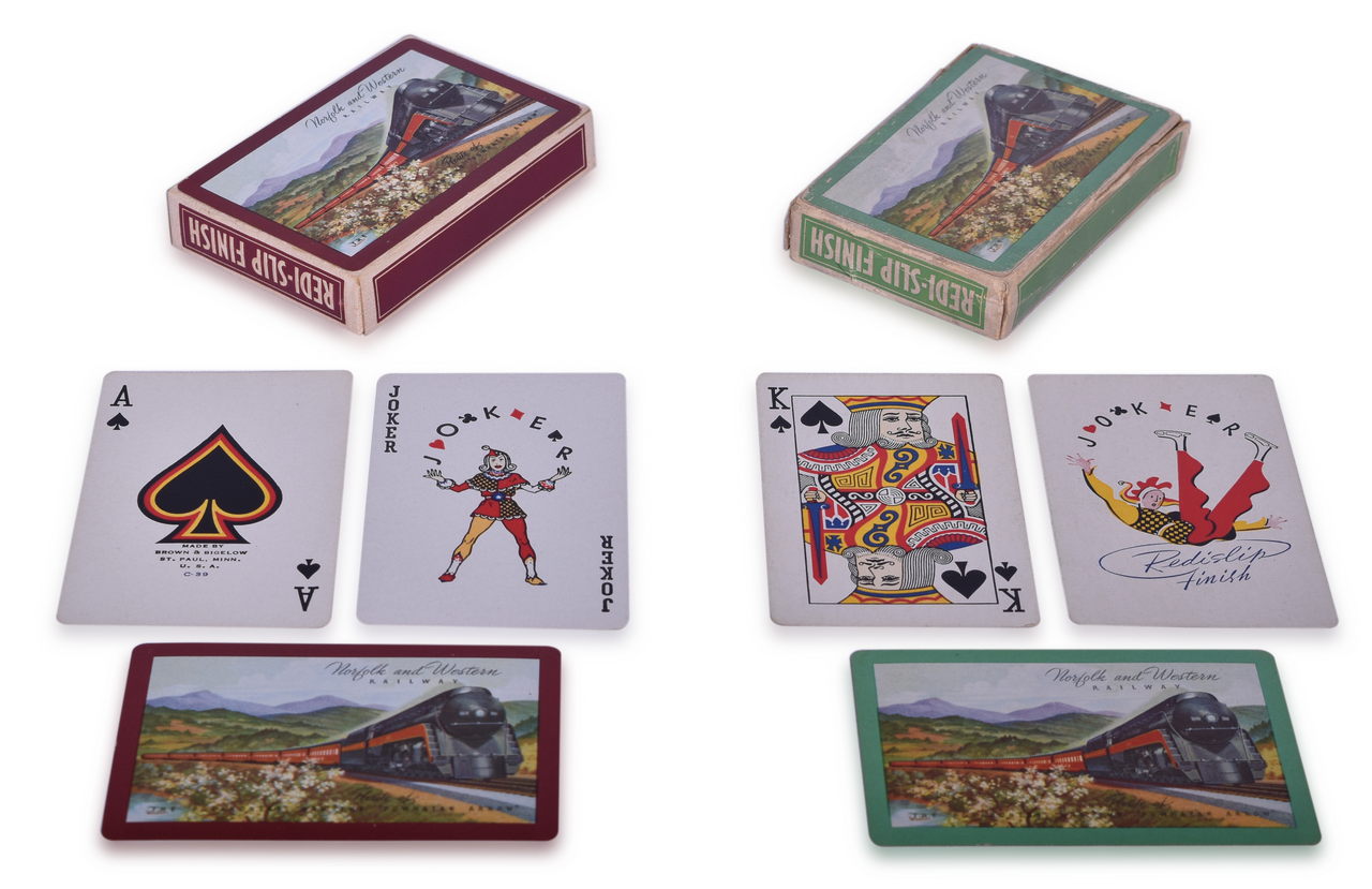 2579 - Norfolk & Western Railway Playing Card Decks - Route of The Pocahontas & Powhatan Arrow Red Border and Green Border thumbnail