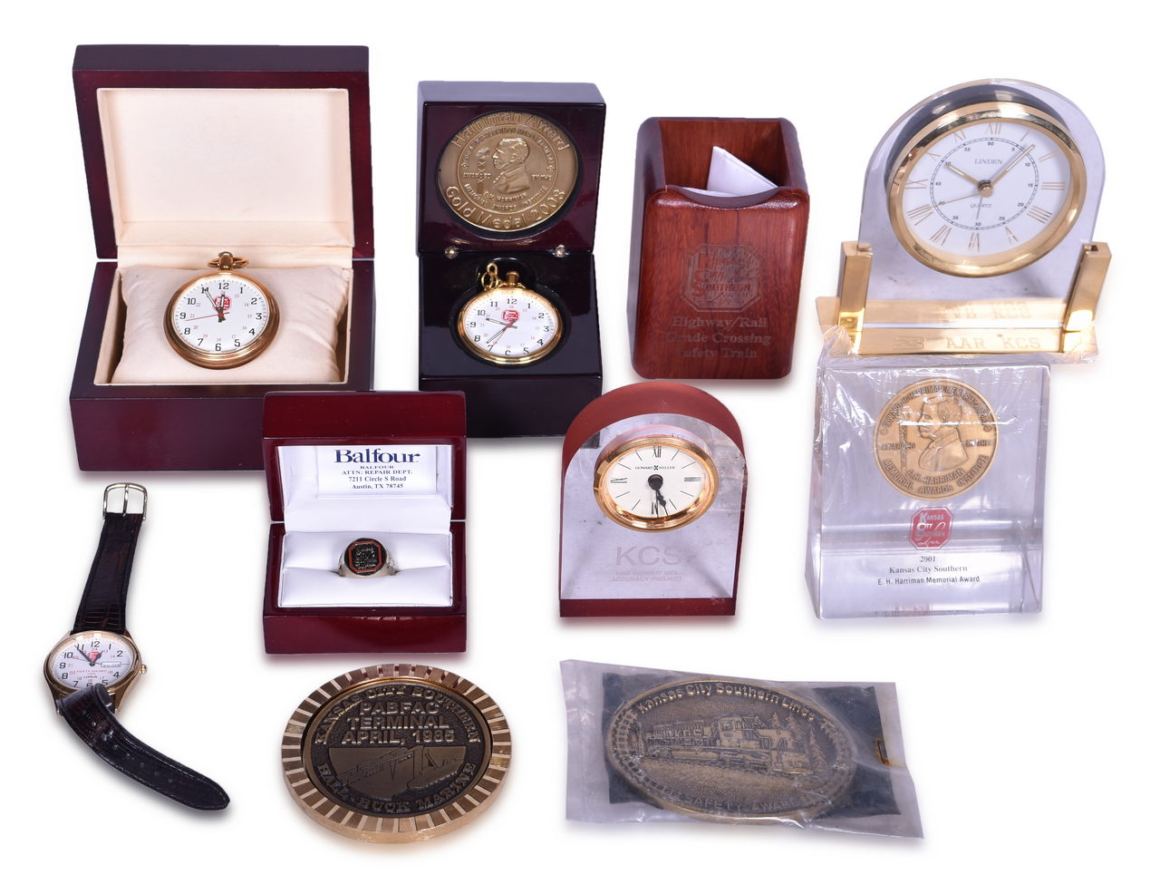 2581 - Kansas City Southern Railway Award and Promotional Items - Men's Ring, Pocket Watches, Clocks, Belt Buckle, and More thumbnail