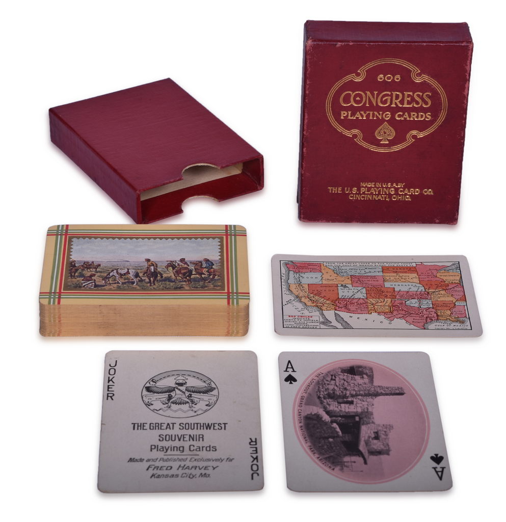 2583 - Fred Harvey Railroad Early Souvenir Playing Cards of the Great Southwest - Indians and Train Smoke thumbnail