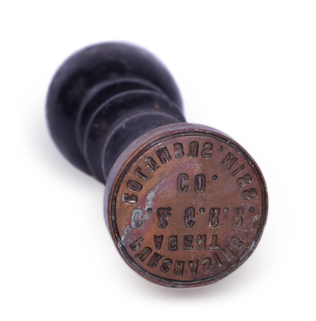 2585 - Columbus and Greenville Railroad Mississippi Round Brass Wax Sealer - Purchasing Agent thumbnail