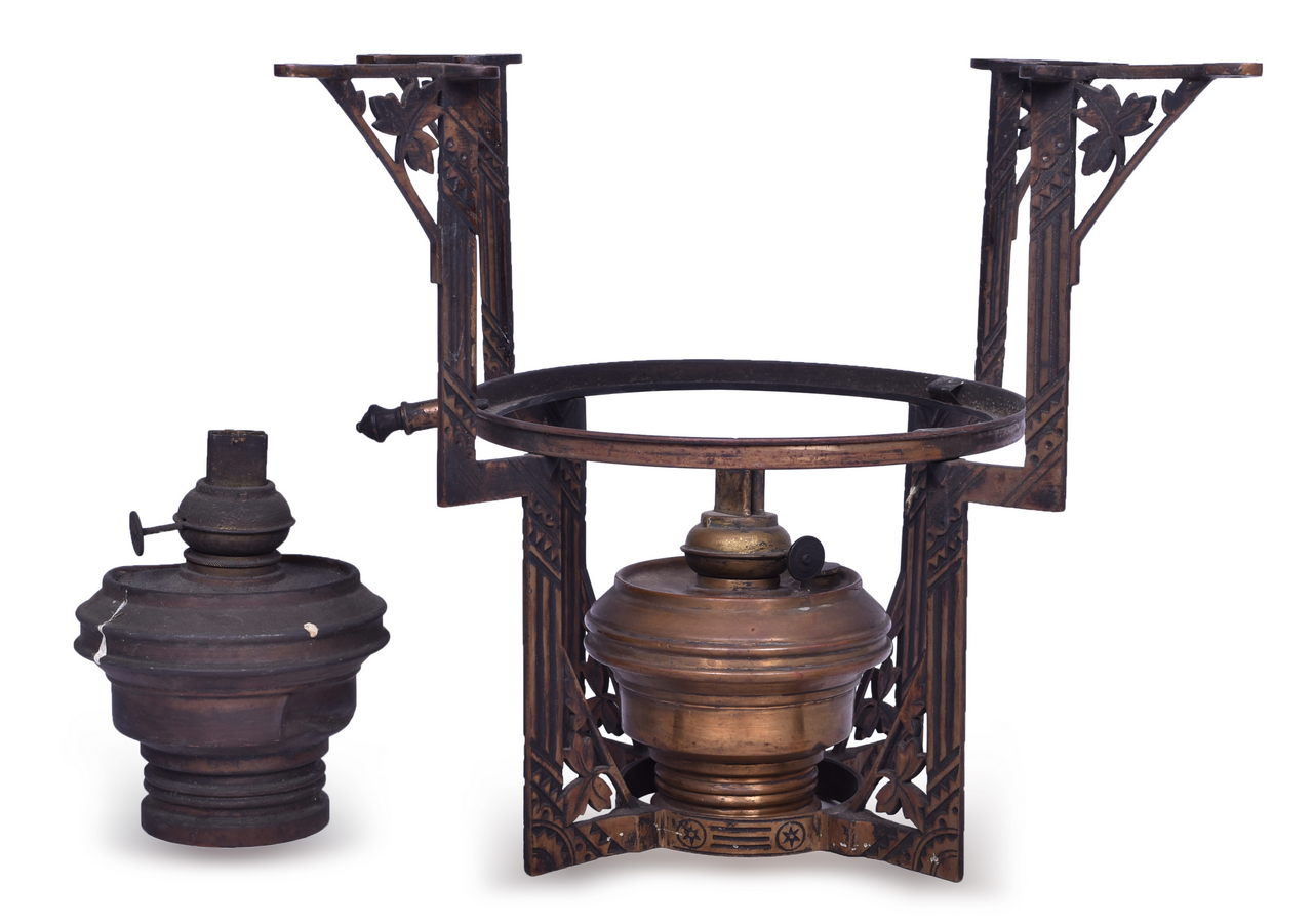 2596 - Adams & Westlake Ornate Brass Railroad Passenger Car Chandelier w/ Extra Burner Pot and Fount thumbnail