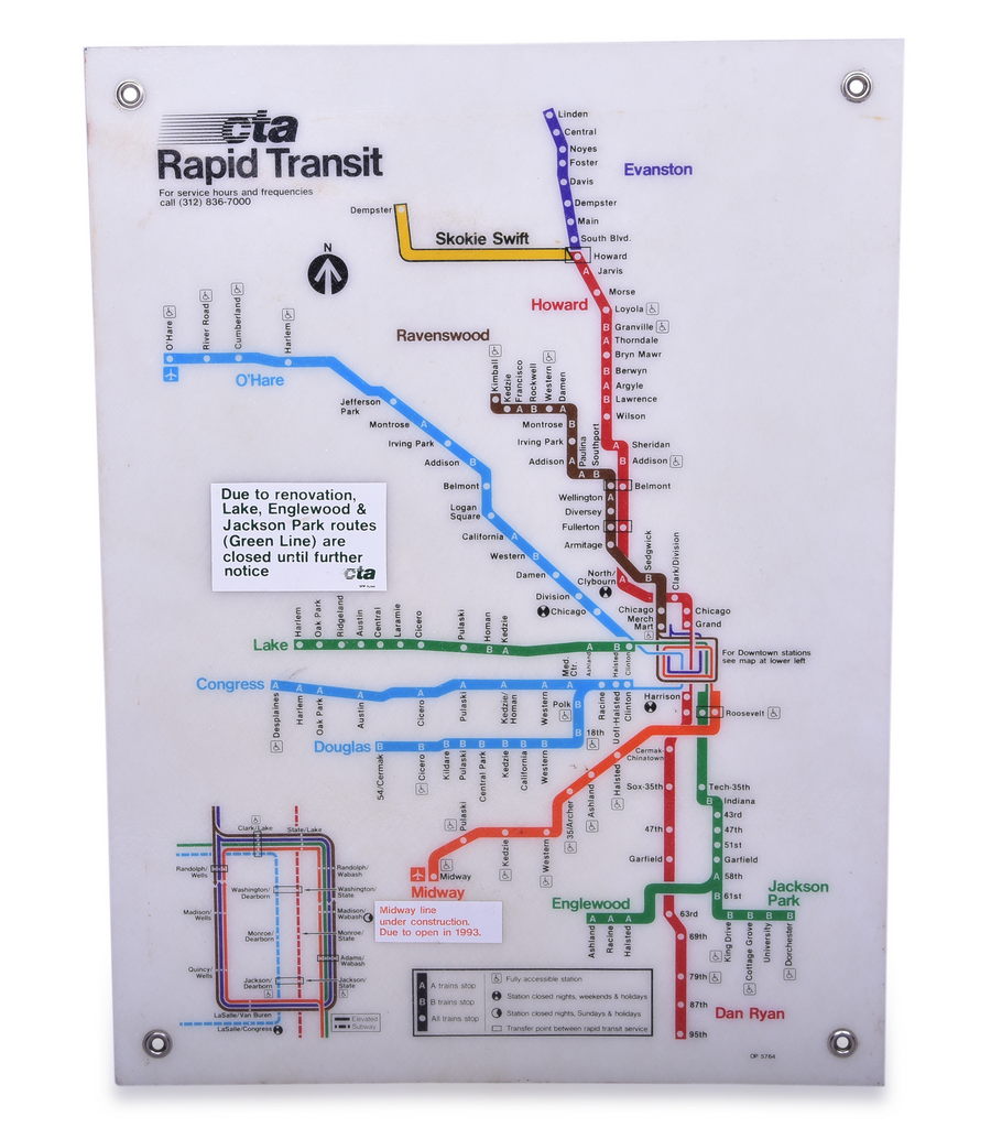 2604 - Early 1990s Chicago Transit Authority Fiberglass Line Map thumbnail
