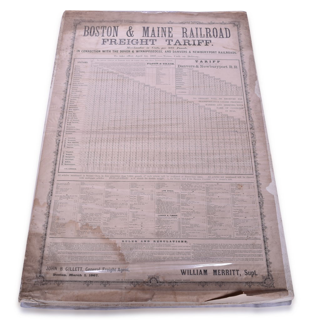2624 - 1867 Boston and Maine Railroad Freight Tariff Broadsheet thumbnail