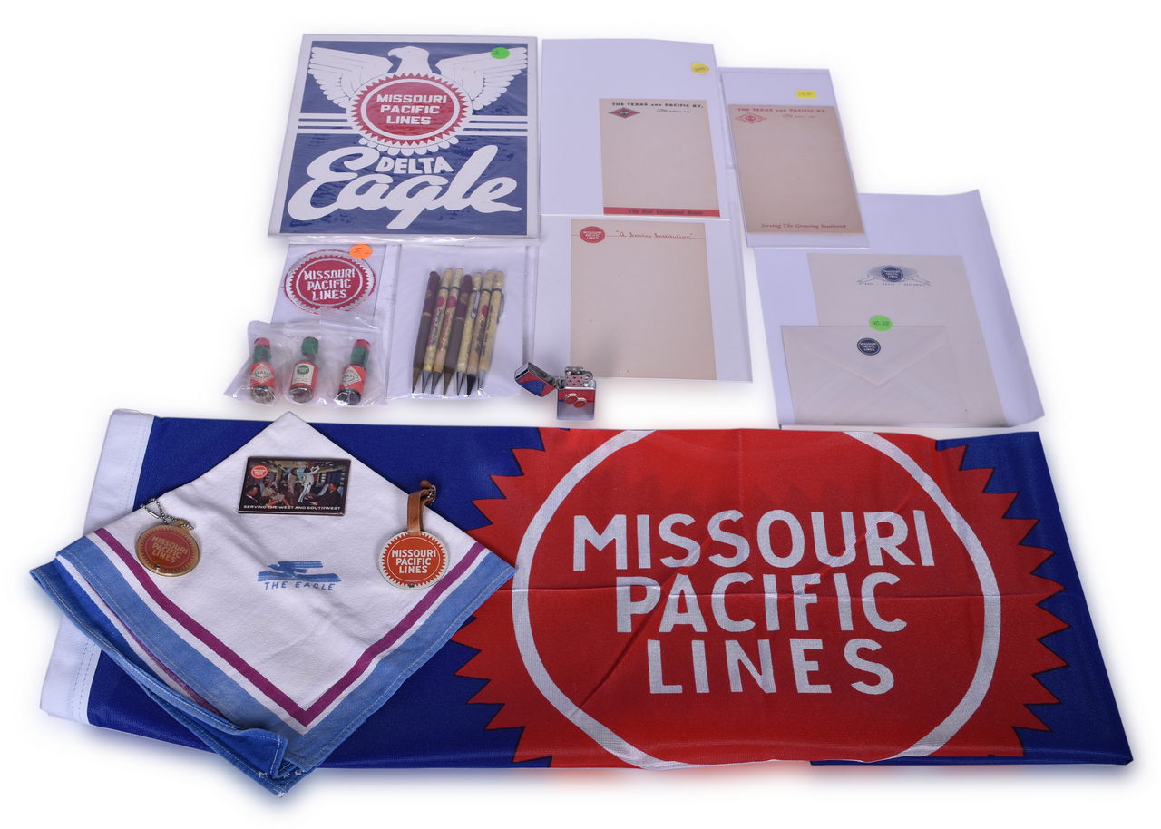 2647 - Twenty-Three Missouri Pacific and Texas & Pacific Railroad Advertising Items - Lighter, Pencils, Patches, Stationery, and More thumbnail