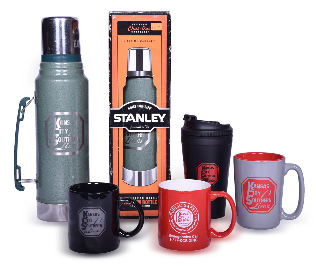 2687 - Group of Kansas City Southern Railway Stanley Thermos, Mug, and Coffee Cups - 2005 Silver Harriman Award Winner thumbnail