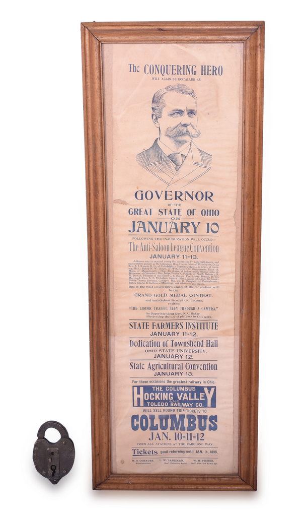 2079 - 1897 Hocking Valley and Toledo Railway Broadsheet and Slaymaker Hocking Valley Brass Heart Shaped Switch Lock thumbnail