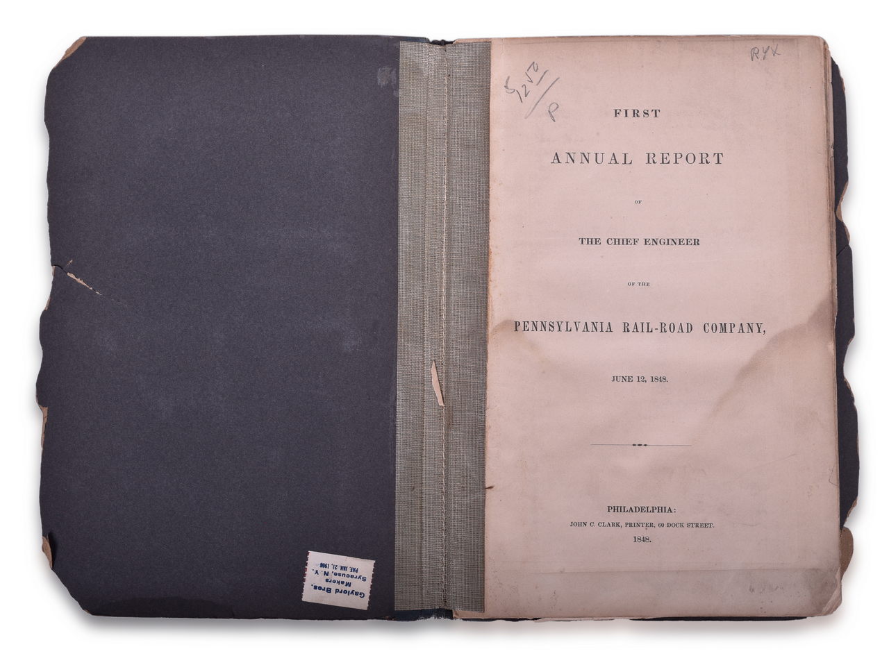 2093 - 1848 First Annual Report of Pennsylvania Railroad Chief Engineer with Fold Out Plans thumbnail