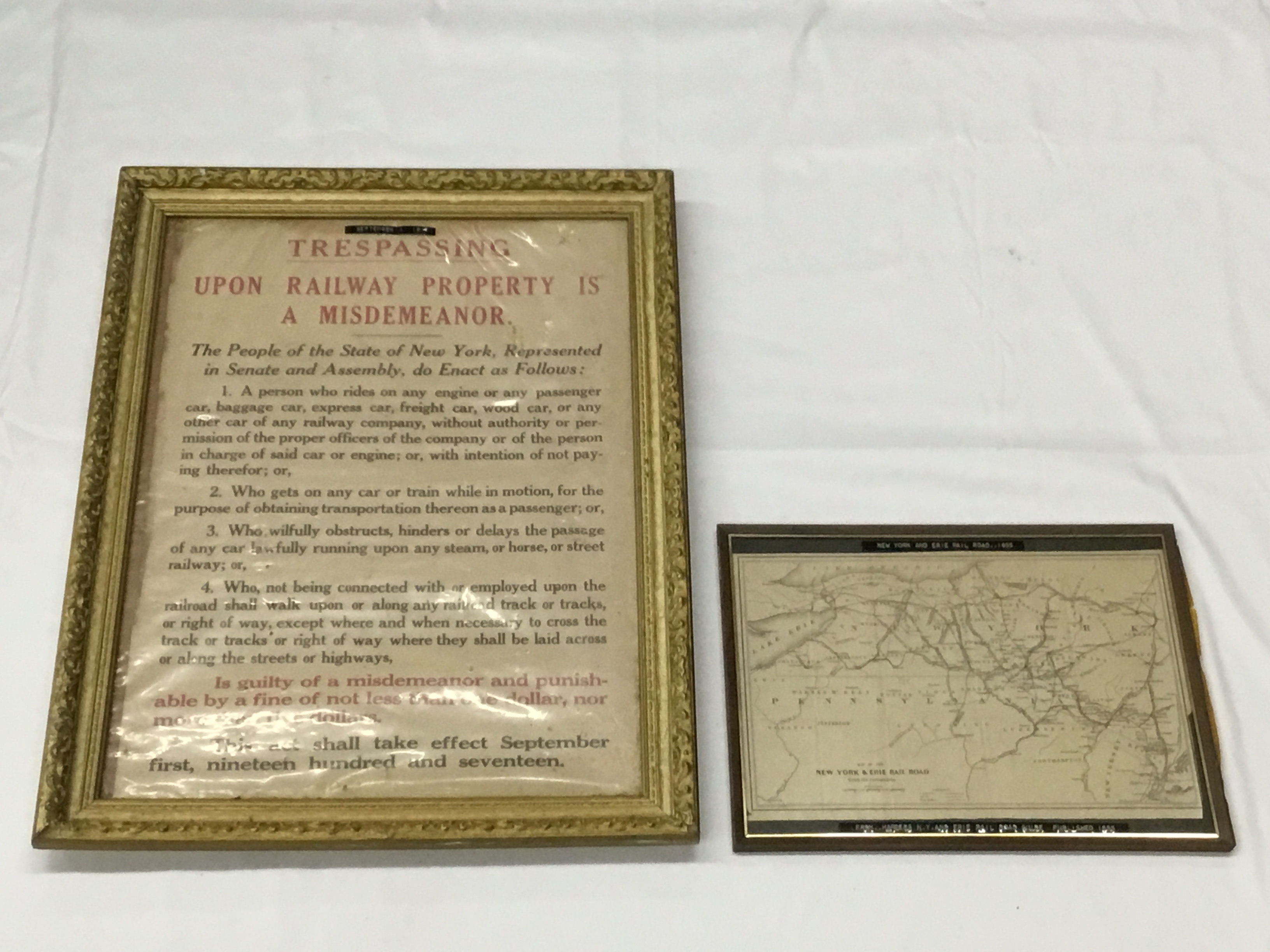 2117 - 1855 Map of New York & Erie Railroad and 1917 Trespassing On Railway Property Is A Misdemeanor Poster Sign thumbnail