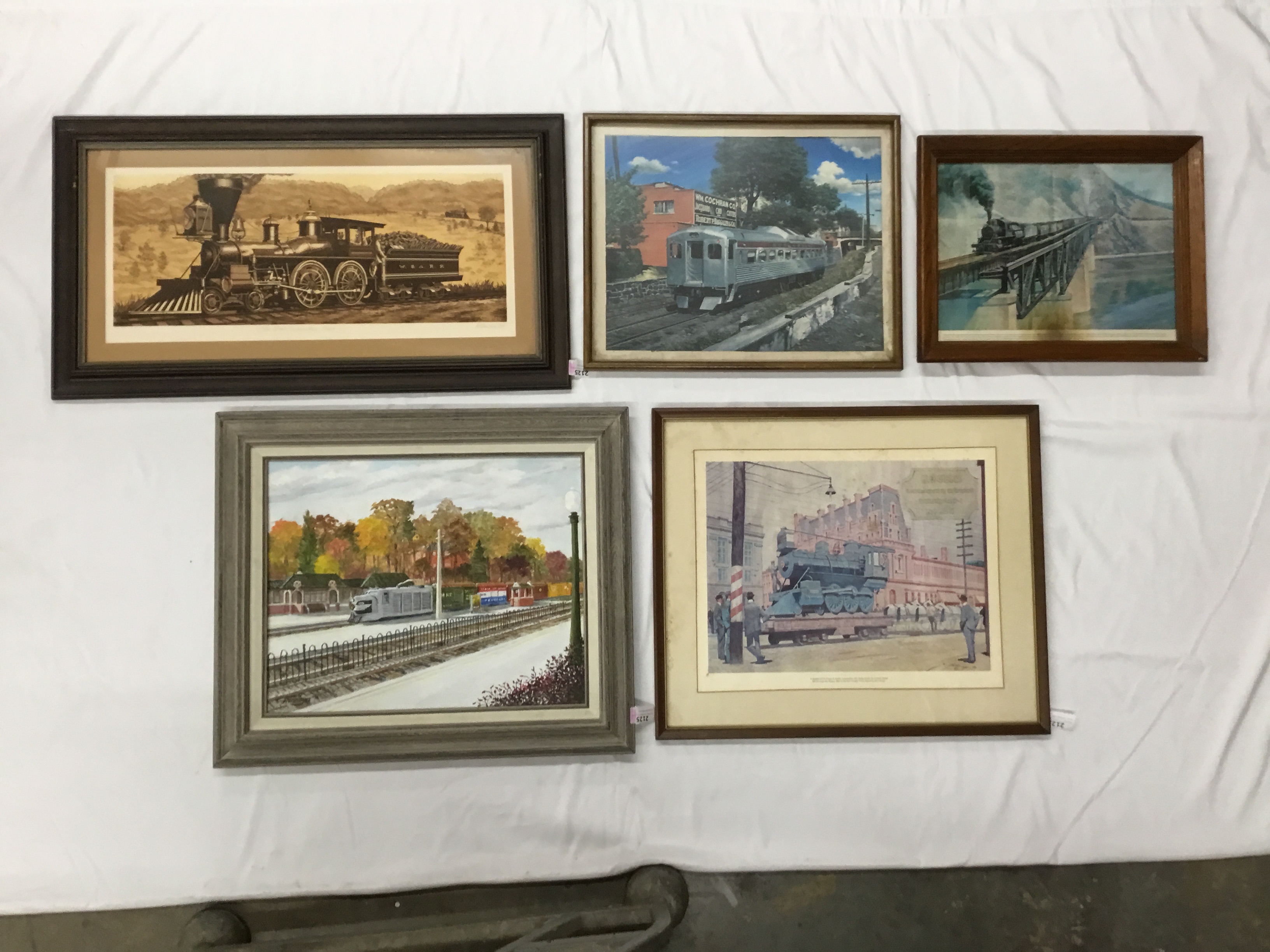 2125 - Five Framed Railroad Locomotive Art Prints and Original Painting - CNJ, Susquehanna, Texas & Pacific, and More thumbnail