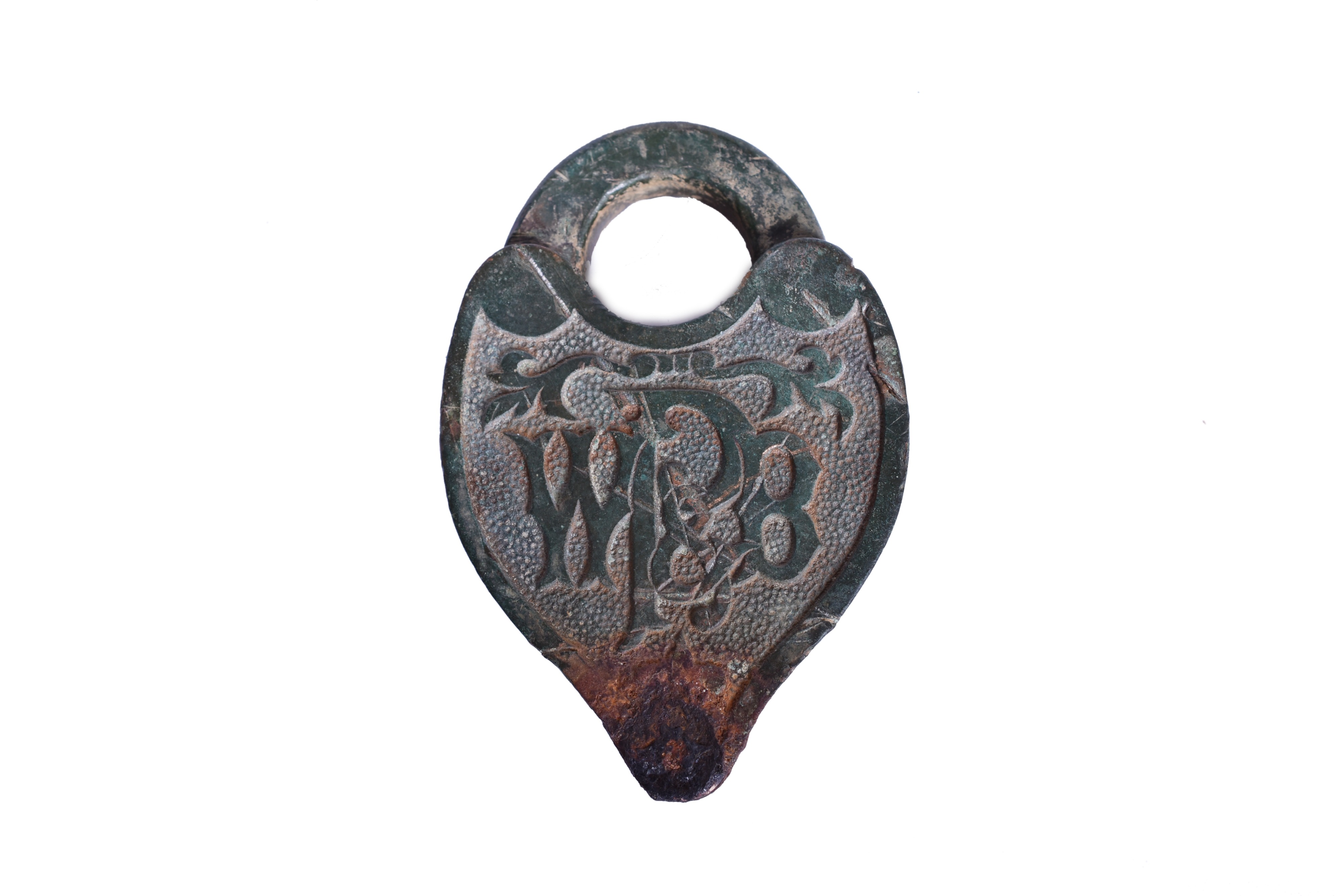 2575A - Philadelphia, Wilmington & Baltimore Fancy Back Brass Heart Shaped Railroad Lock thumbnail