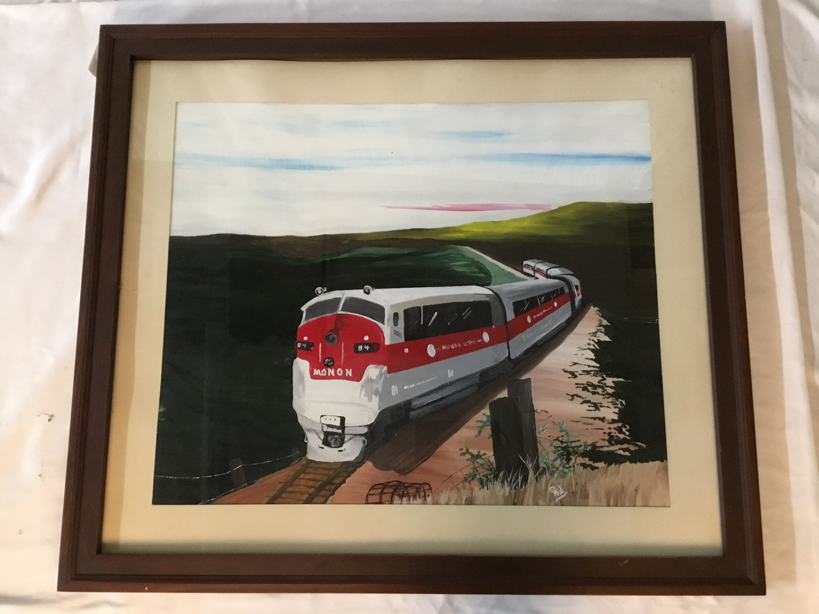 2662 - Original Framed Monon Railroad Acrylic Painting Featuring a Passenger Train thumbnail