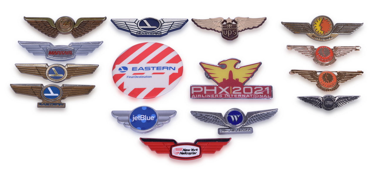 3419 - Fifteen Airline Wings, Junior Pilot and Stewardess Pins, and Badges - Eastern, National, UPS, JetBlue, and More thumbnail