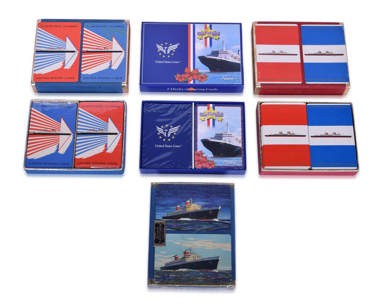3425 - Eight Decks of United States Lines Playing Cards - SS United States, SS America, and Ms Patriot thumbnail