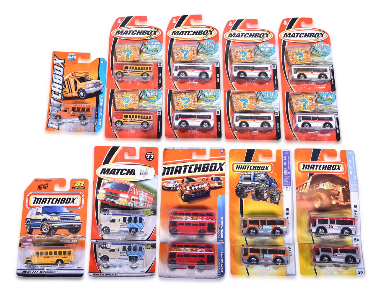 3462 - Eighteen Matchbox Die Cast Bus Vehicles - City Bus, School Bus, Chevy Transport, Route Master, and More thumbnail