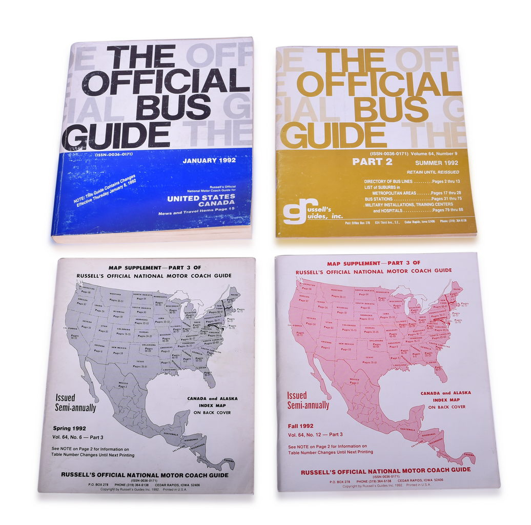 3465 - Four 1992 Russell's Official Bus Guides and Motor Coach Guide Map Supplements thumbnail
