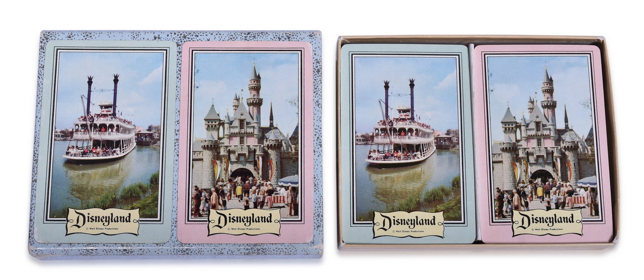 3467 - 1955 Disneyland Souvenir Playing Cards - Mark Twain Riverboat and Sleeping Beauty Castle thumbnail