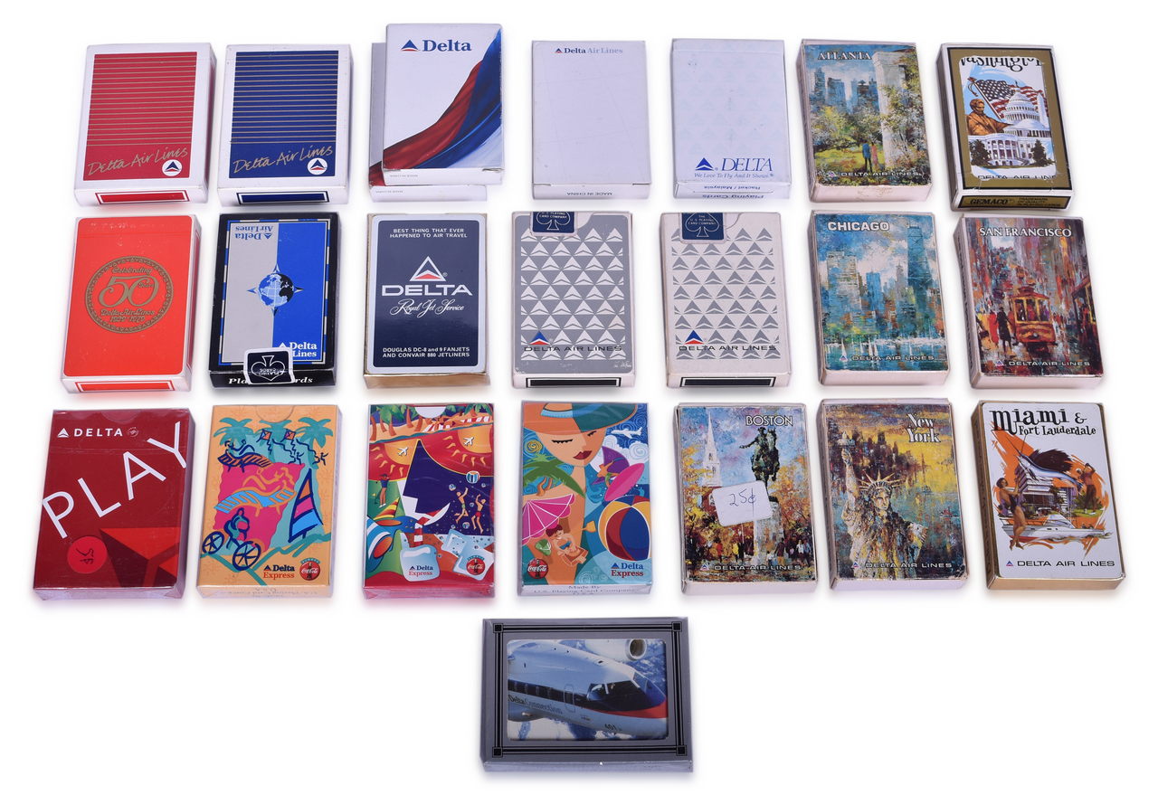 3475 - Twenty-Three Delta Air Lines Advertising Playing Card Decks - 50th Anniversary, Destinations, Play, Express, and More thumbnail