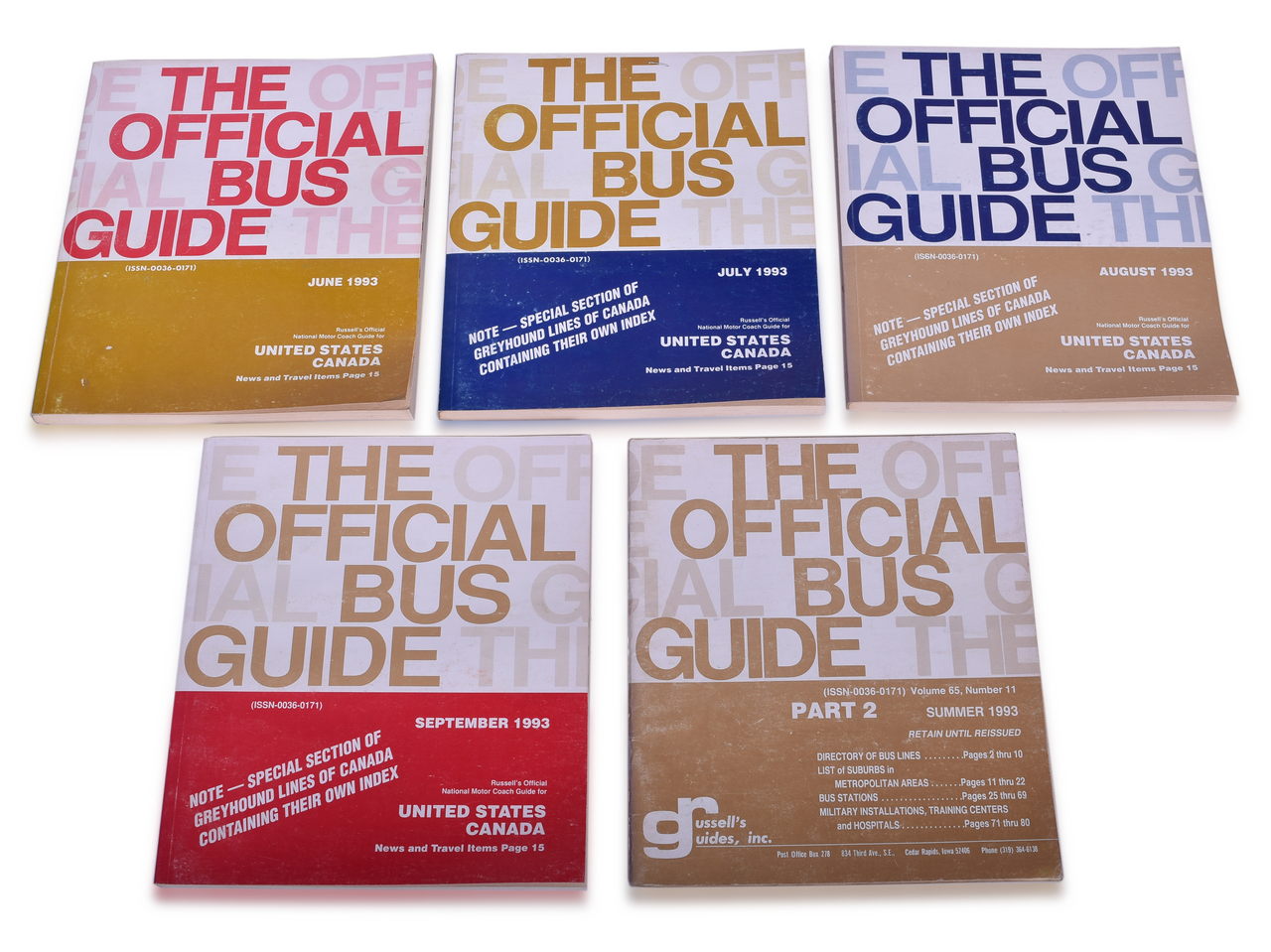 3477 - Five 1993 Russell's Official Bus Guides Volume 65 No. 9 Through No. 12 thumbnail