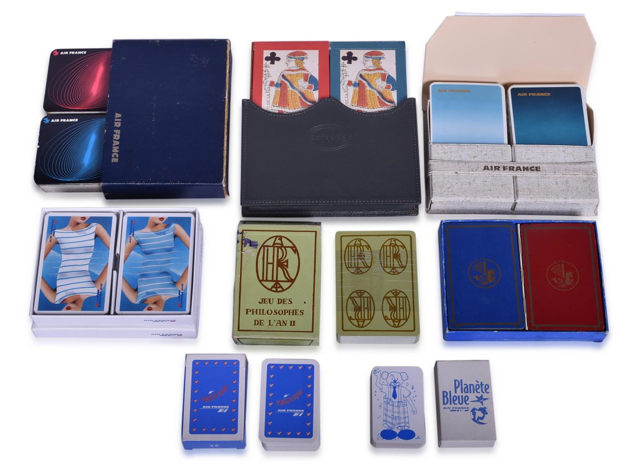 3487 - Thirteen Air France Advertising Playing Card Decks - Jeu des Bonnets Phyrgiens, Concorde, Planete Bleue, and More thumbnail