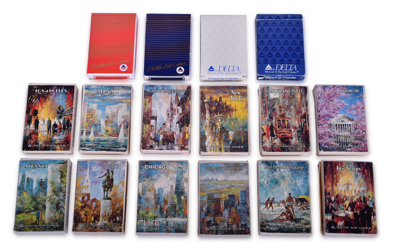 3503 - Sixteen Delta Air Lines Playing Card Decks - Travel Destination Advertising, Boston, San Francisco, Washington, and More thumbnail