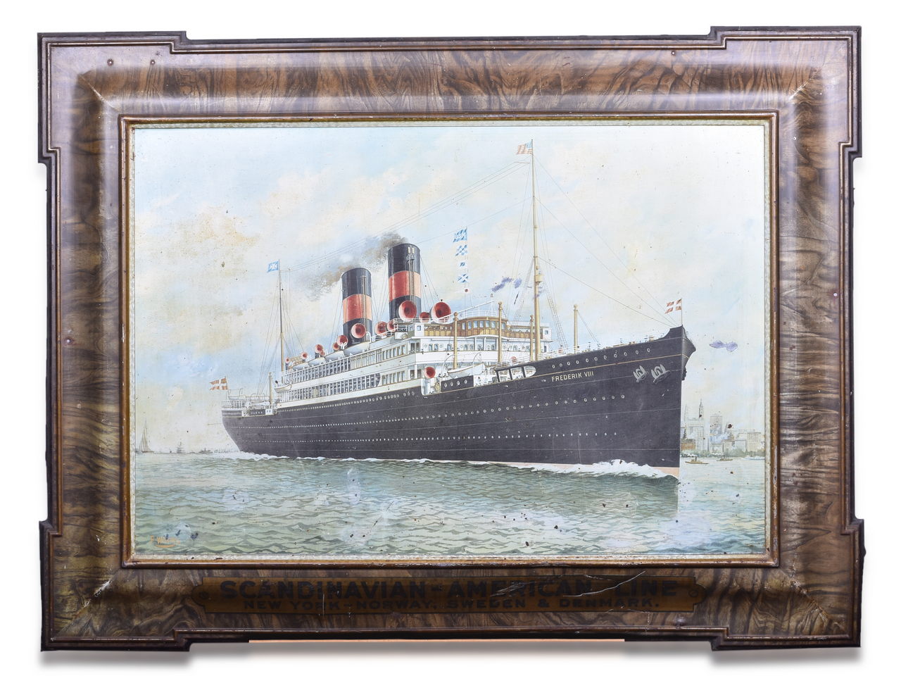3513 - Scandinavian-American Line Tin Lithograph Advertising Sign of Frederick VIII By Ferdinand Worms thumbnail