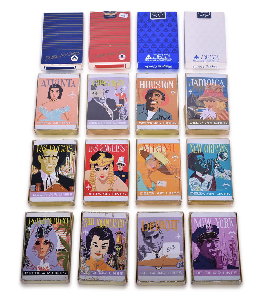 3519 - Sixteen Delta Air Lines Playing Card Decks - Travel Destination Advertising Chicago, Jamaica, Miami, Puerto Rice, and More thumbnail