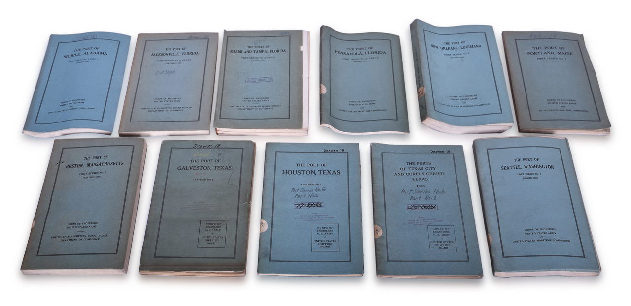 3523 - Eleven Army Corps of Engineers Port Series No. 1 Through No. 8 Books with Fold Out Maps thumbnail