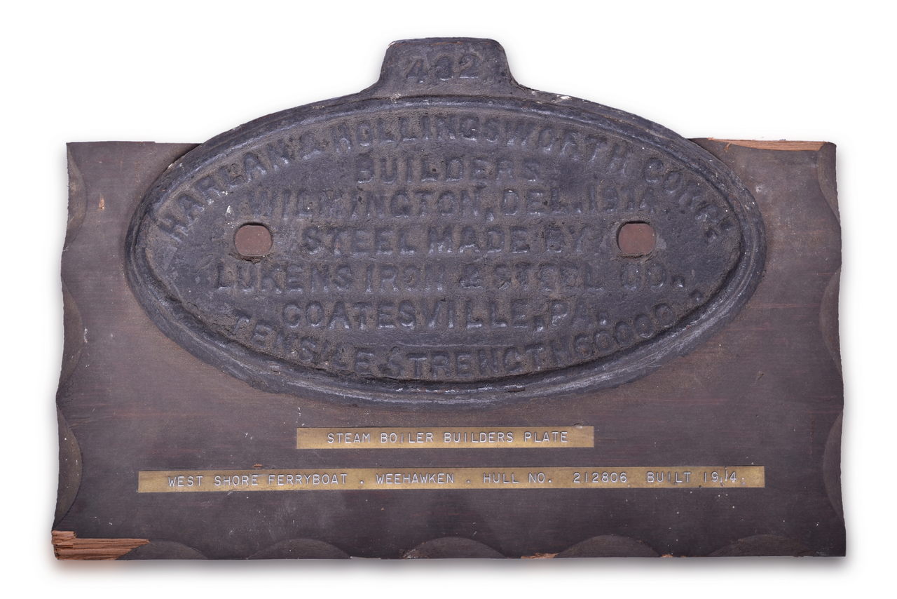 3529 - 1914 West Shore Ferryboat Steam Boiler Cast Iron Builders Plate By Harlan & Hollingsworth Co. thumbnail