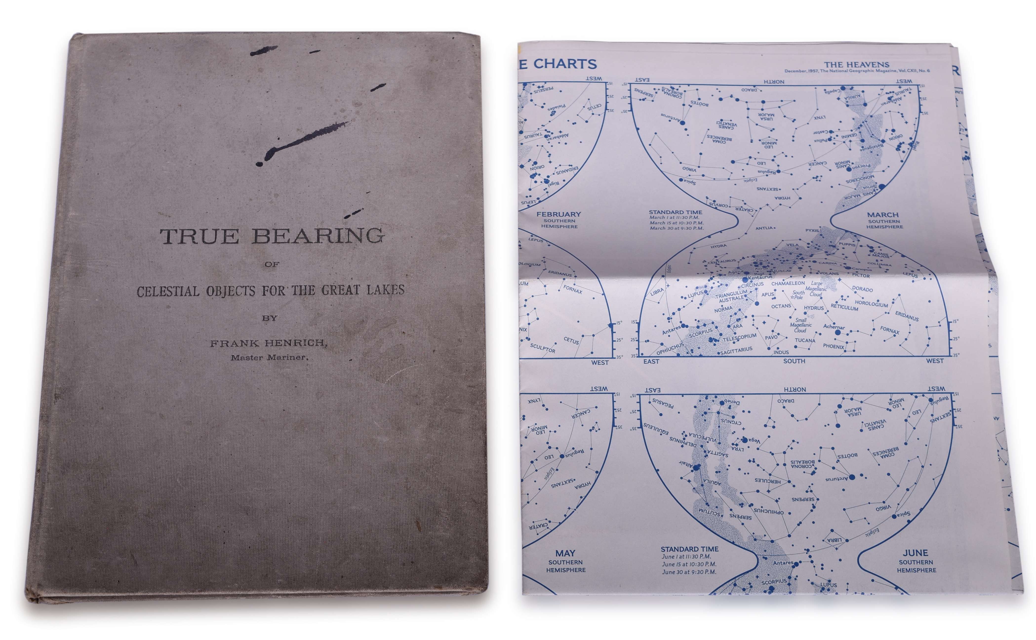 3535C - 1906 True Bearing of Celestial Objects for The Great Lakes Book and 1957 The Heavens Map From National Geographic thumbnail