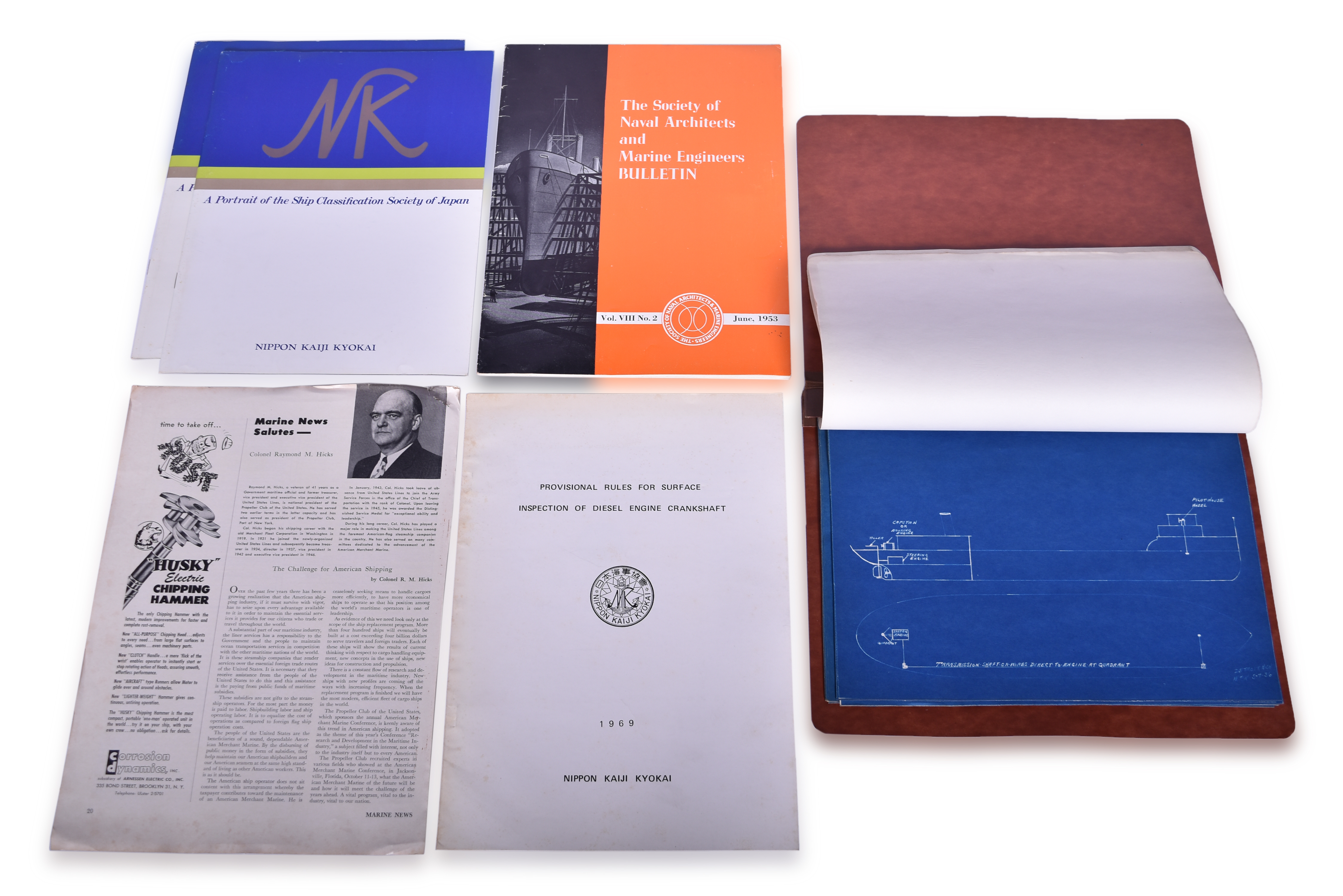 3536B - Five Nautical Publications and Blueprints - Nippon Kaiji Kyokai Japan, Society of Naval Architects and Marine Engineers, and More thumbnail