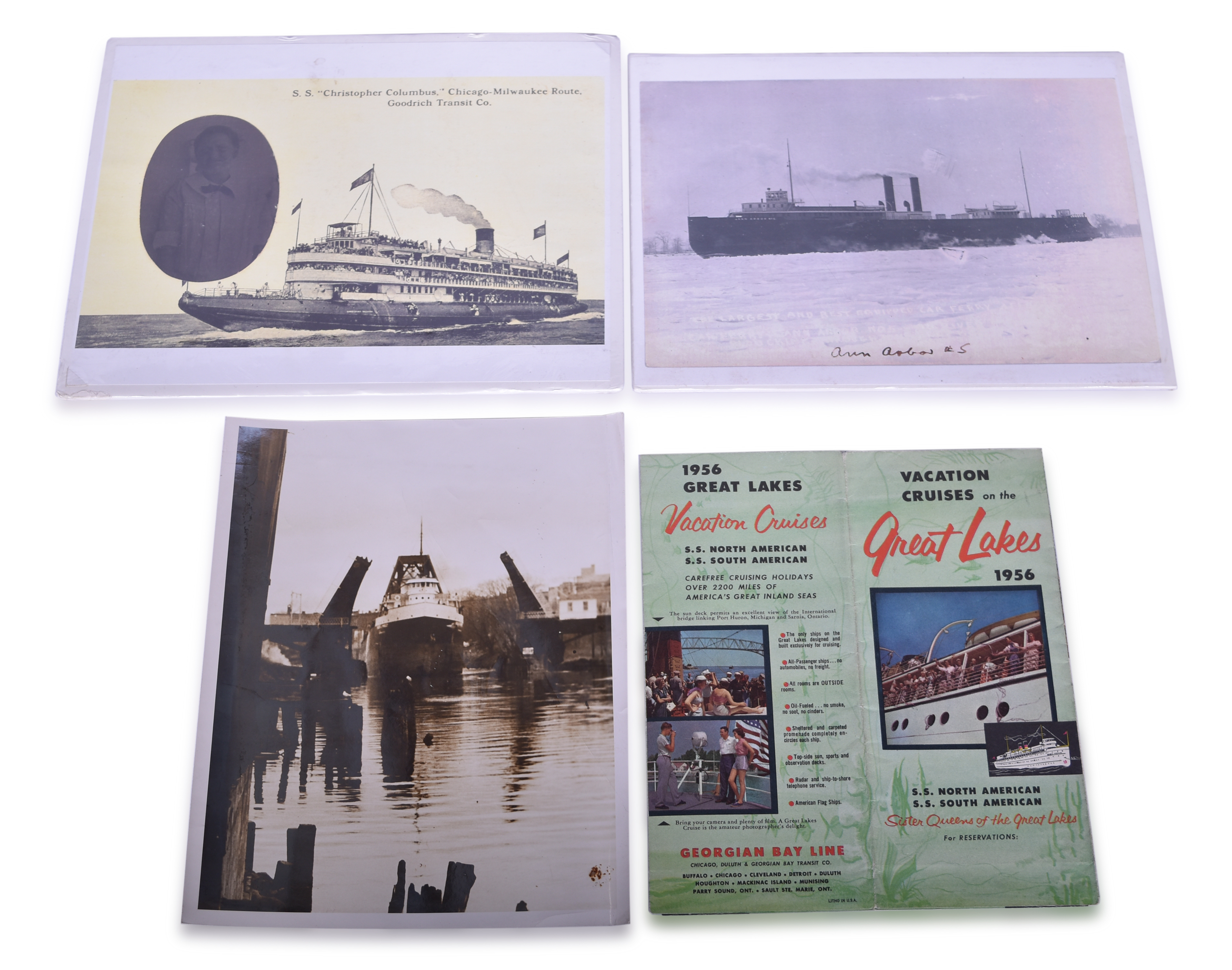 3536C - 1956 Great Lakes Vacation Cruises Brochure and Three Steamship Photographs thumbnail