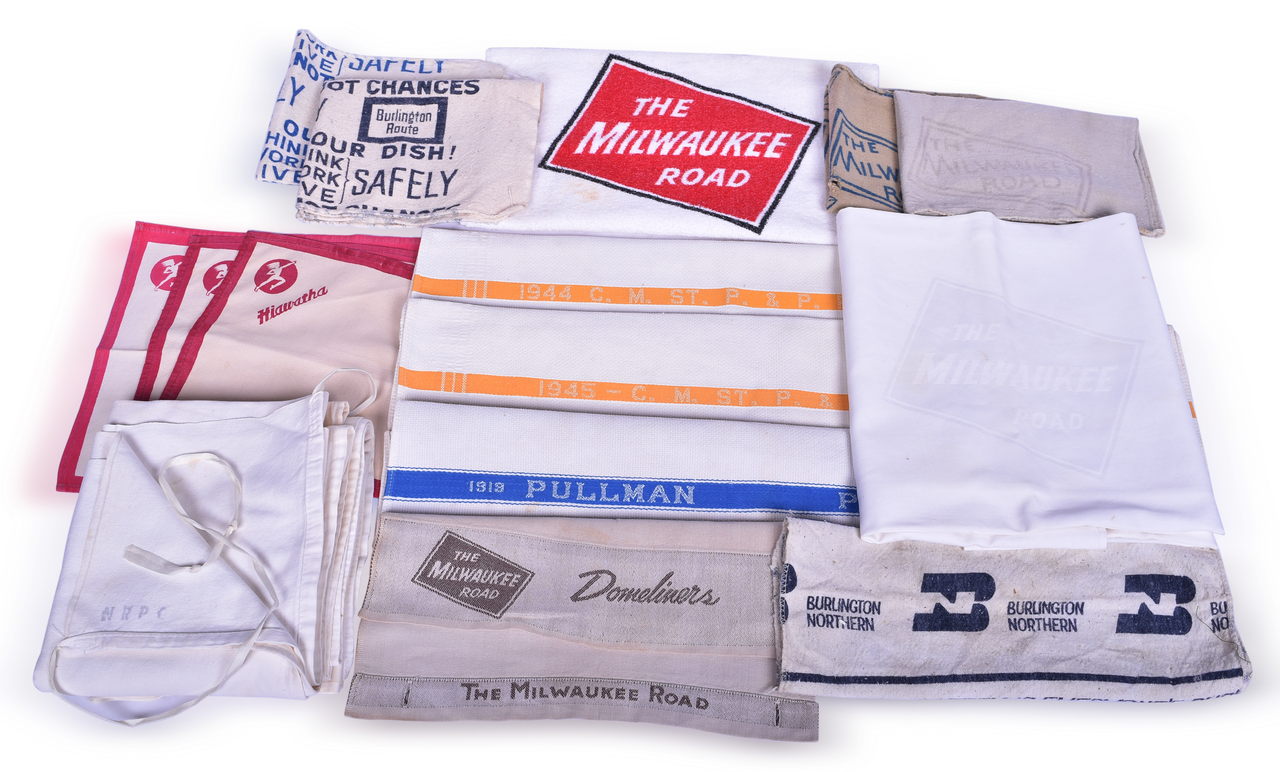 3021 - Sixteen Milwaukee Road and Burlington Route Hand Towels, Head Rest Covers, and Linens - Hiawatha, Pullman, and Domeliners thumbnail