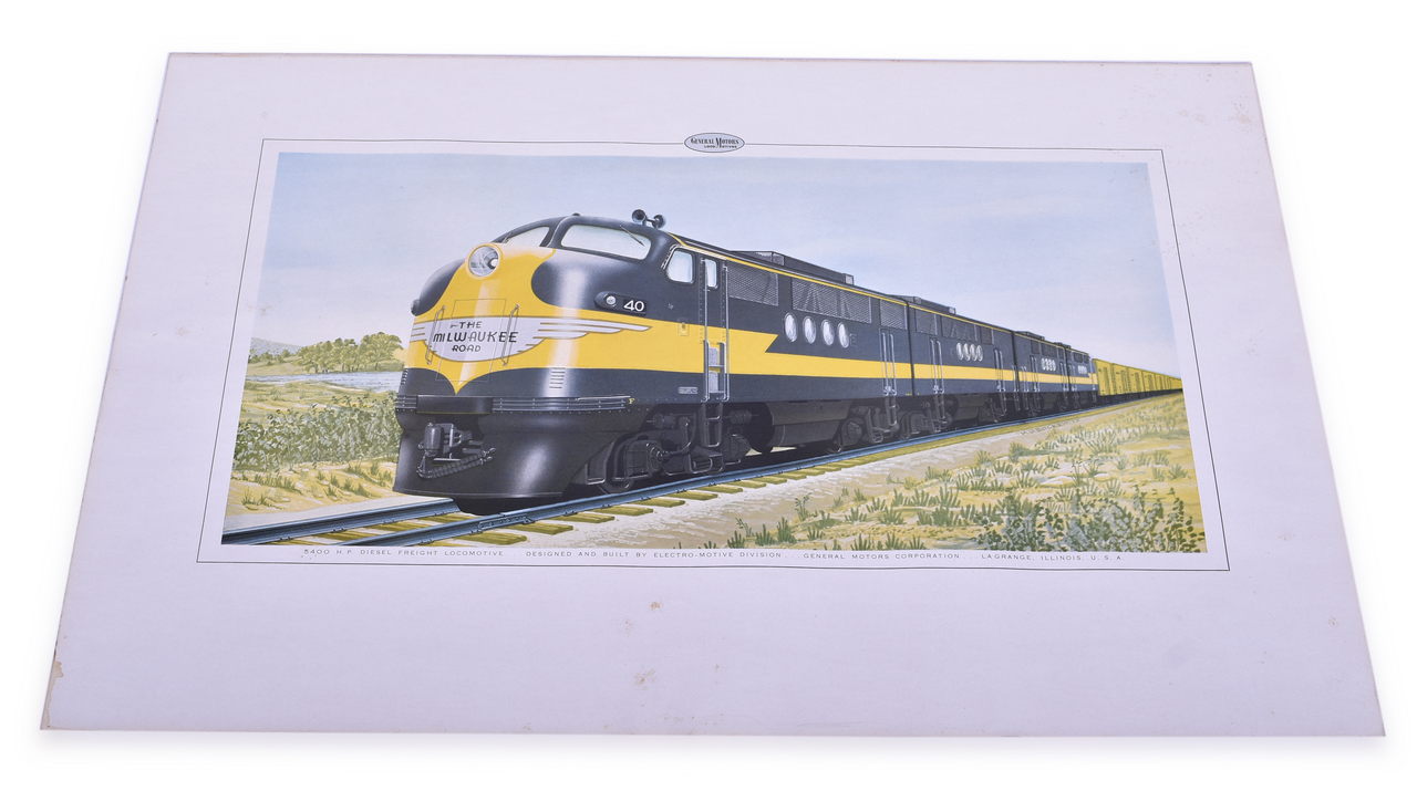 3025 - Milwaukee Road General Motors Locomotive Advertising Poster Featuring 5400 H.P. Diesel Freight Locomotive thumbnail