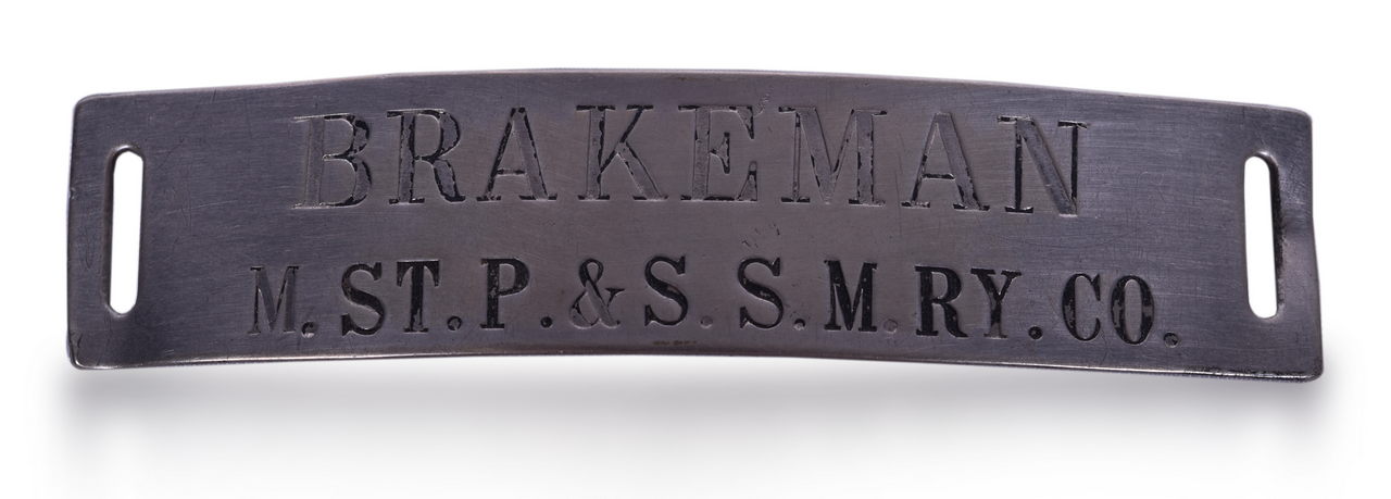 3028 - Milwaukee, St. Paul & Sault Ste. Marie Railroad Brakeman Nickel Cap Badge thumbnail