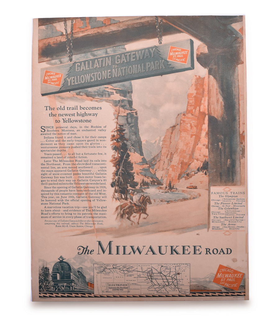 3031 - Milwaukee Road Gallatin Gateway to Yellowstone Color Advertising Poster thumbnail