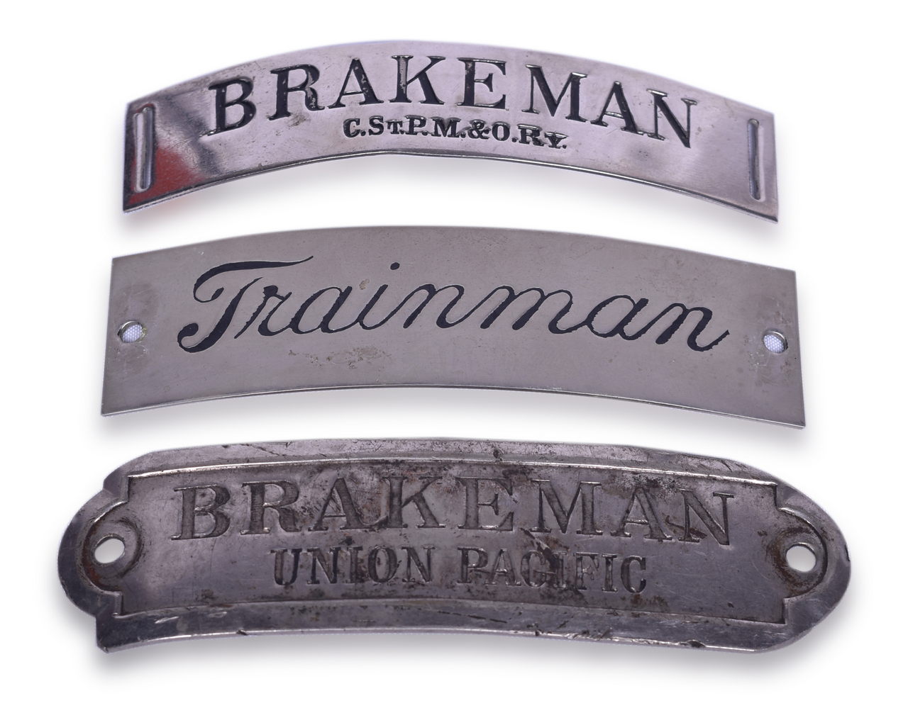 3032 - Three Railroad Nickel Cap Badges - C.St.P.M&O 