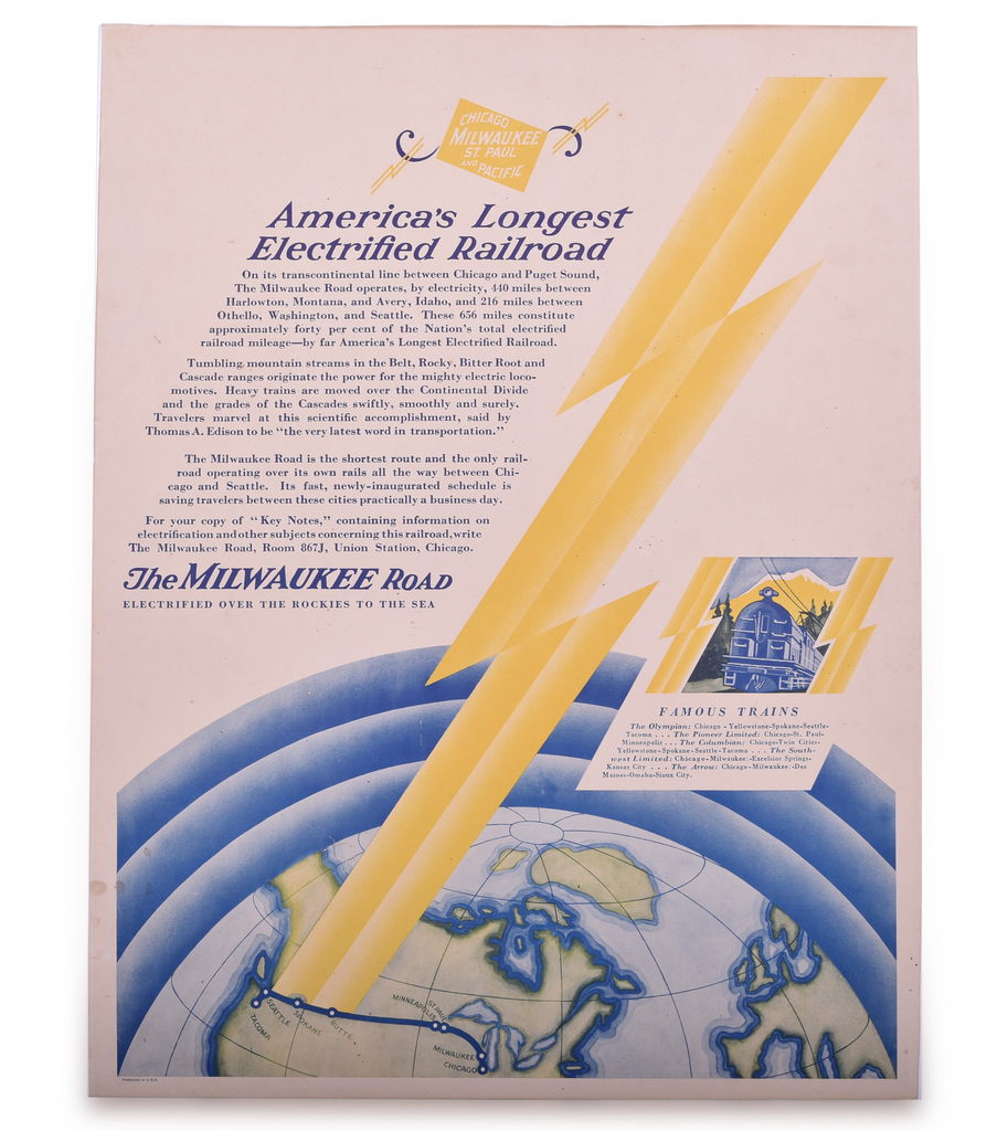 3033 - Milwaukee Road America's Longest Electrified Railroad Color Advertising Poster thumbnail