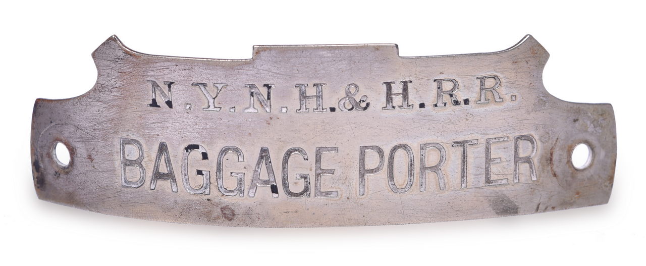 3036 - New York, New Haven & Hartford Railroad Baggage Porter Nickel Cap Badge thumbnail