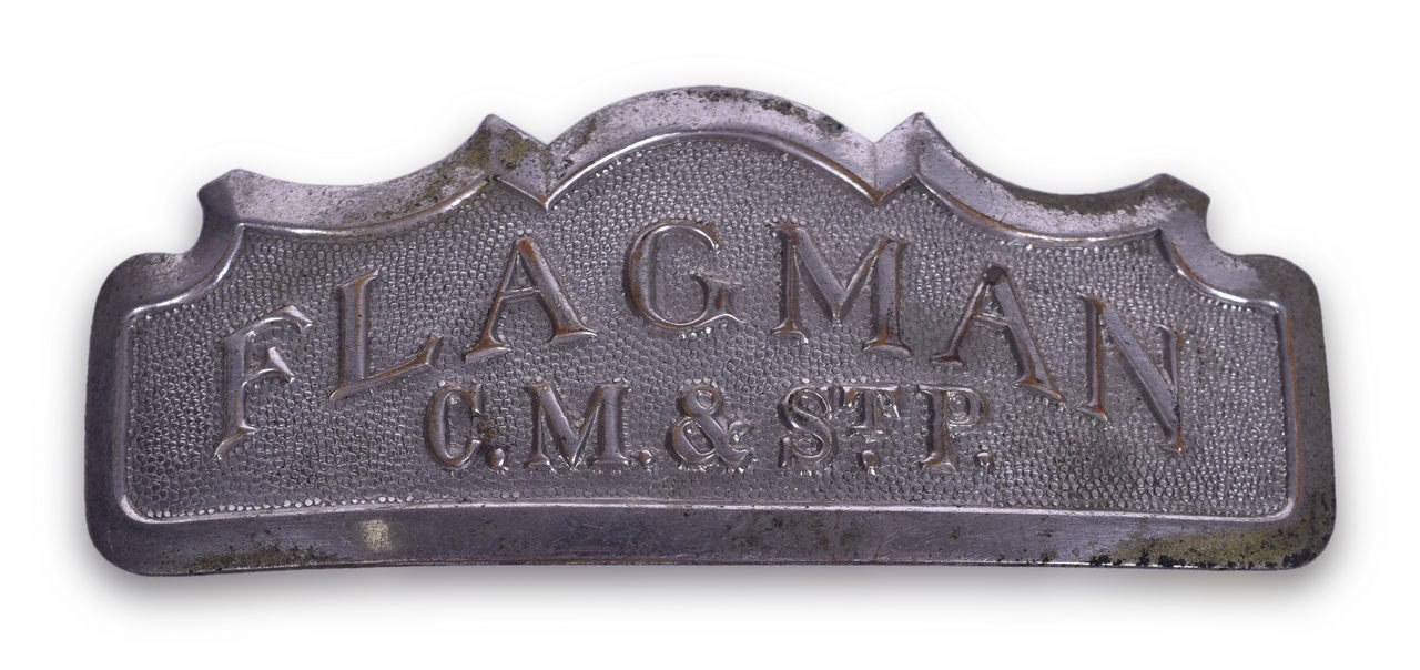 3044 - Milwaukee Road Flagman Nickel Railroad Cap Badge thumbnail