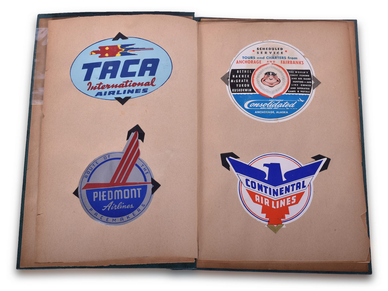 3555 - Scrapbook of Twenty Airline Luggage Baggage Tag Label Sticker Decals - Mohawk, TACA, Piedmont, Air France, and More thumbnail